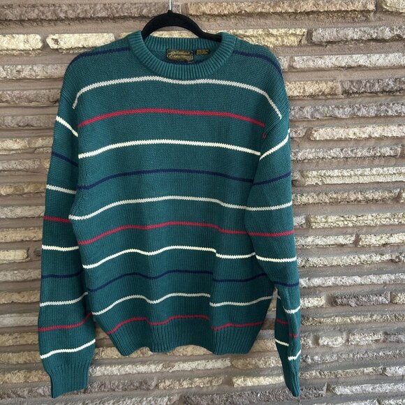 Eddie Bauer Vintage 90s Preppy Green Striped Cotton Sweater Size XLT - Picture 7 of 7